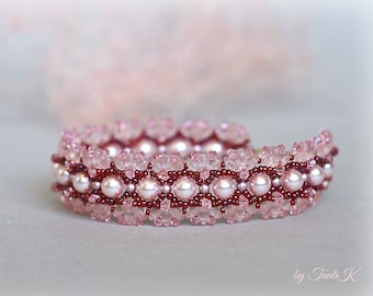 Pink bracelet "Morning Star".  Hand beaded Swarovski pearls and beads bangle.