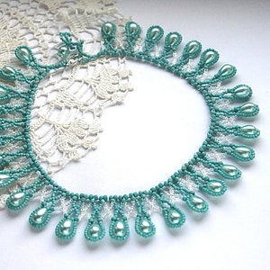 Beadwoven necklace BlueDreamDrops. Handmade Delicate blue Turquoise collar. Free shipping. image 3