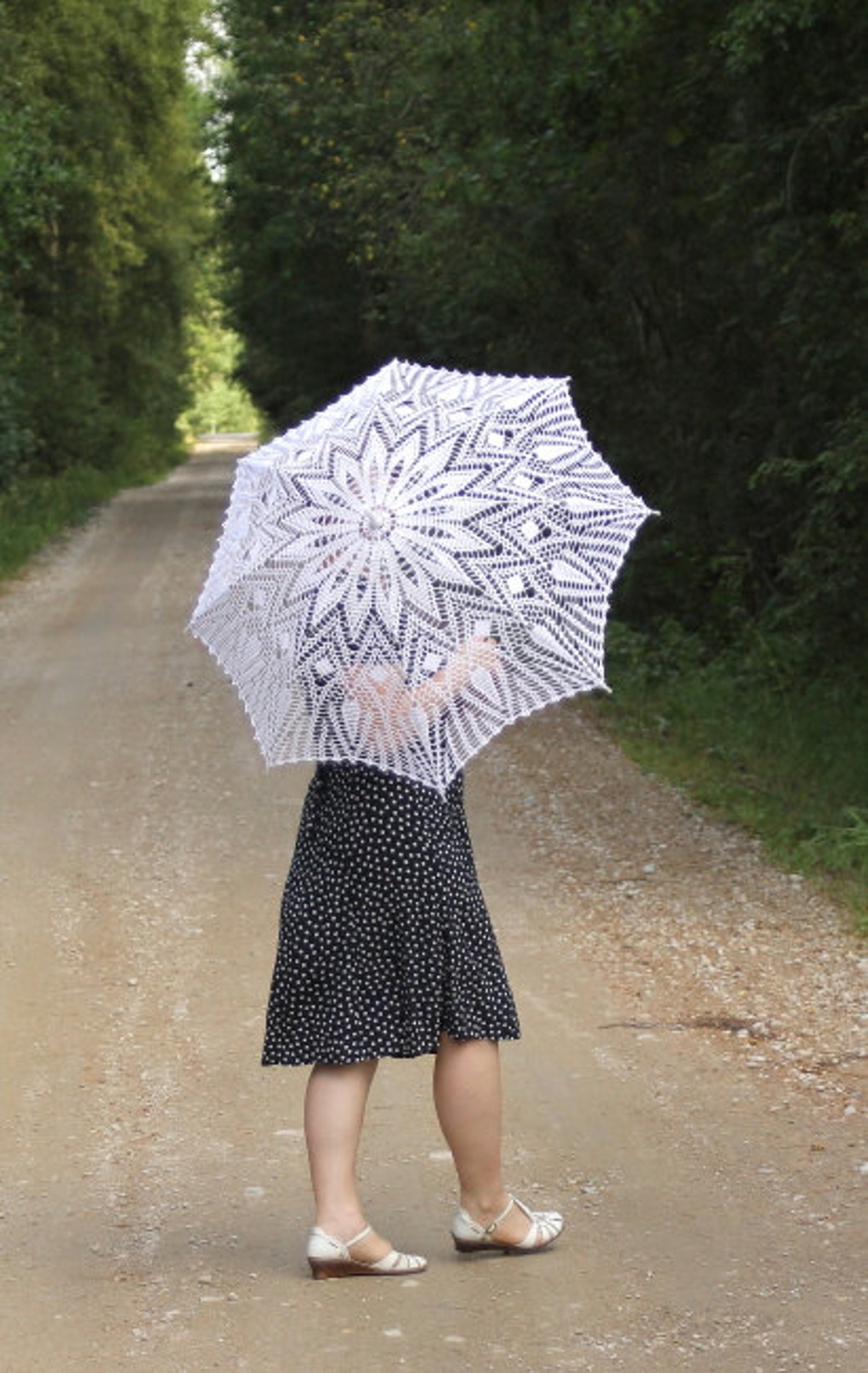 White Crochet Lace Umbrella for Special Day, Wedding White Elegant Lace