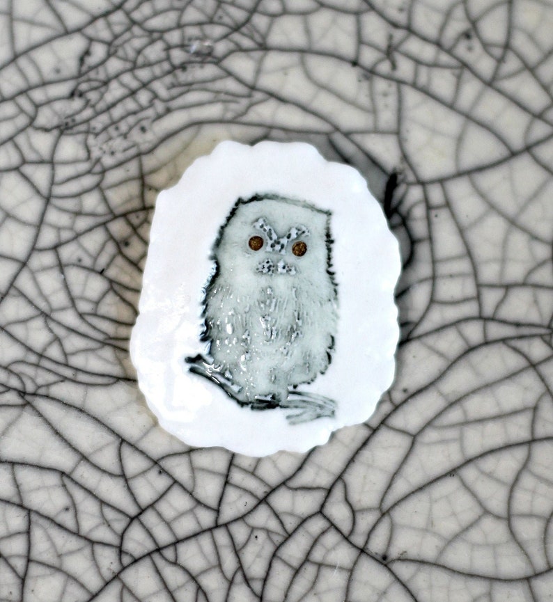 Porcelain brooch Totem. Owl. Unique handmade piece of porcelain jewelry. Gift for a teacher. Porcelain Brooch Featuring a Wise Owl. image 2