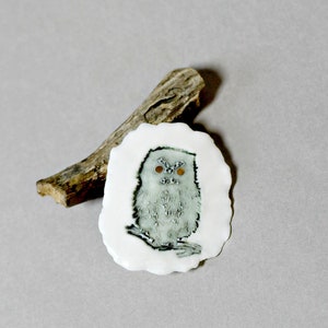 Porcelain brooch Totem. Owl. Unique handmade piece of porcelain jewelry. Gift for a teacher. Porcelain Brooch Featuring a Wise Owl. image 3