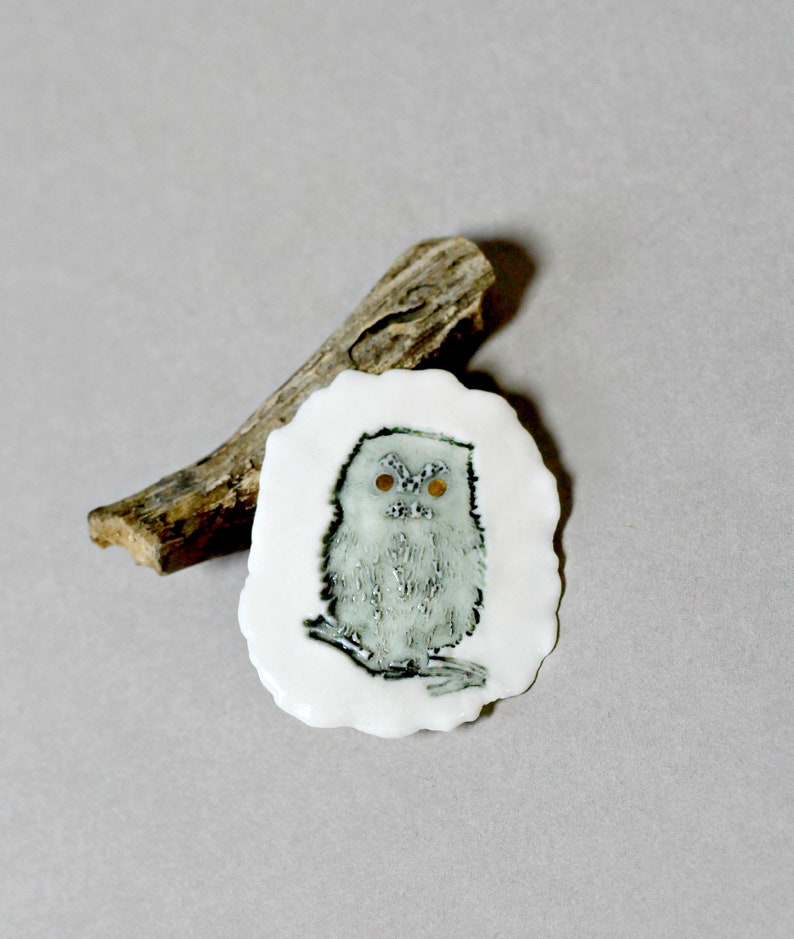 Porcelain brooch Totem. Owl. Unique handmade piece of porcelain jewelry. Gift for a teacher. Porcelain Brooch Featuring a Wise Owl. image 3