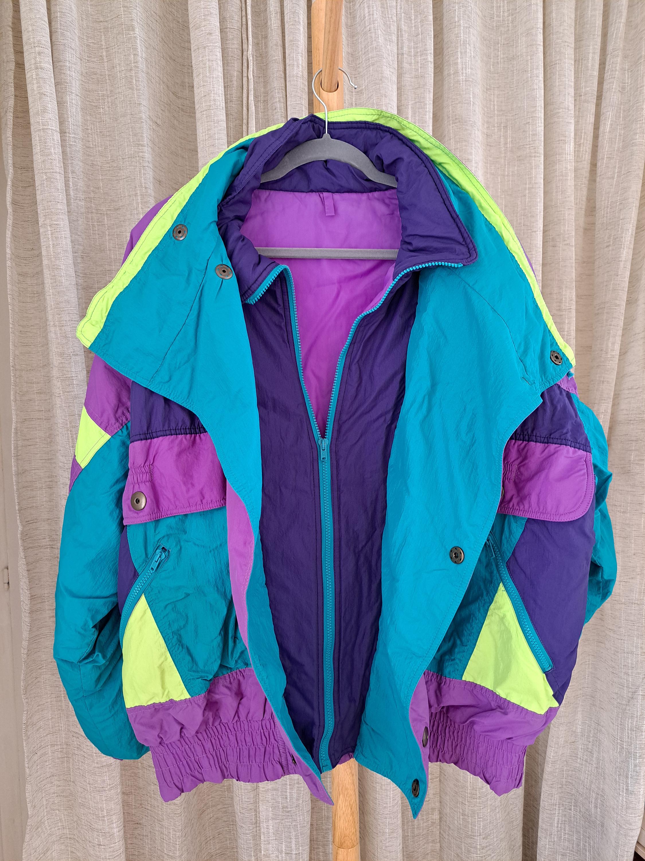 Vintage Windjacke bunt, Größe L, Patchwork Colorblock Retro Style