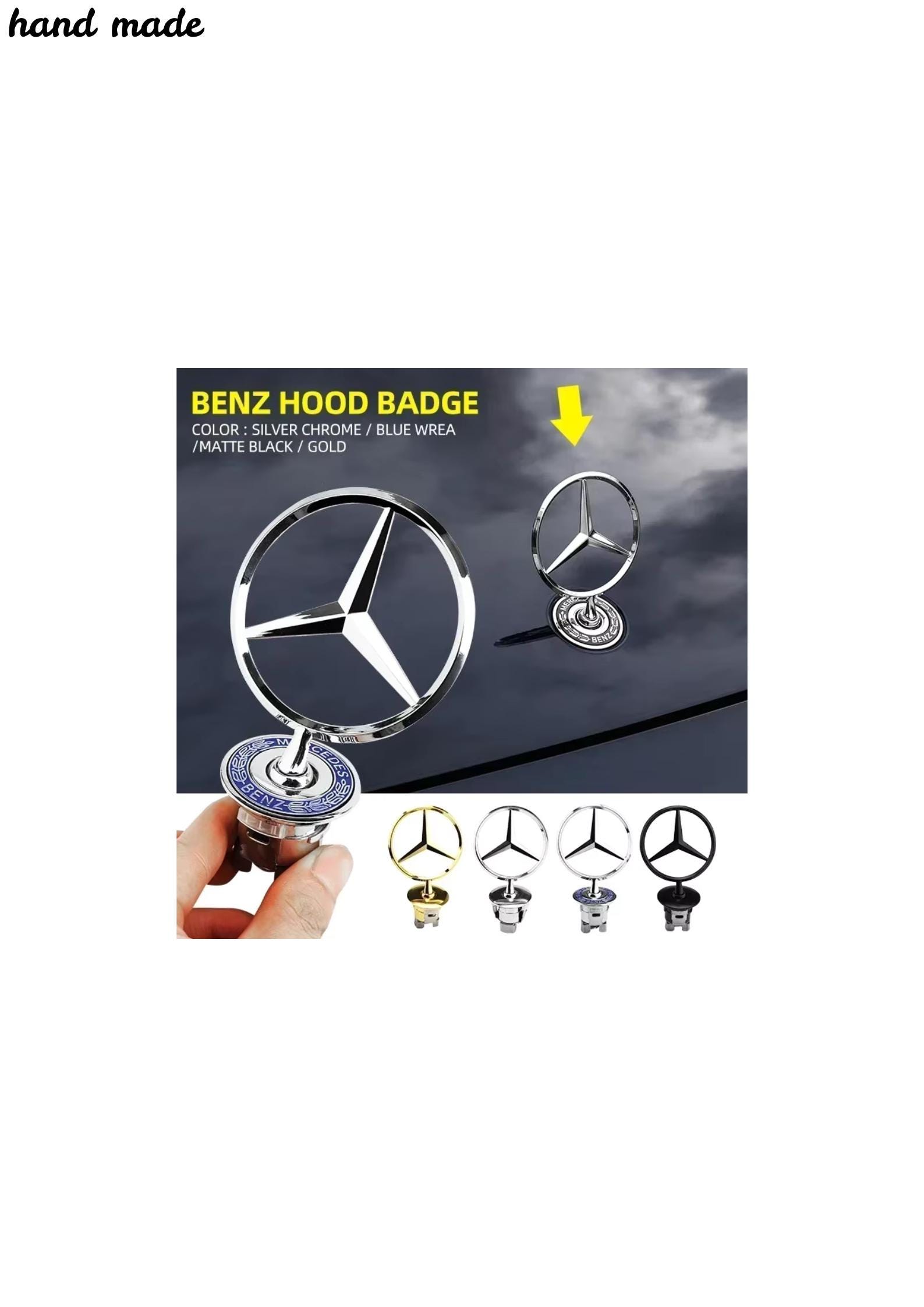 Luckyparts0 Front Hood Standing Star Emblem For Mercedes-Benz – 44mm, Chrome & Blue, With Hardware