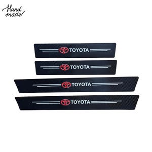 Toyota Door Sill Protectors | Carbon Fiber Look | Red Toyota Logo | 4pc Handmade Car Strips