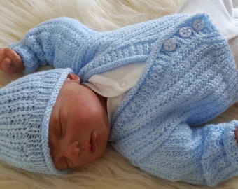 Baby Boys Knitting Pattern. PDF download for newborn baby homecoming outfit. Cardigan/Sweater Set for baby or Reborn Dolls Knitting Pattern