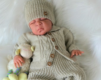 Baby Boys Knitting Pattern, pdf download for newborn baby homecoming outfit, boys cardigan set for baby or reborn dolls knitting pattern