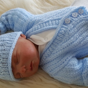Baby Boys Knitting Pattern. PDF download for newborn baby homecoming outfit. Cardigan/Sweater Set for baby or Reborn Dolls Knitting Pattern image 1