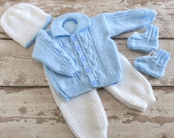 BabyPrem Baby Boys Clothes Blue White Knitted Cardigan Sweater Newborn 18 Mths 