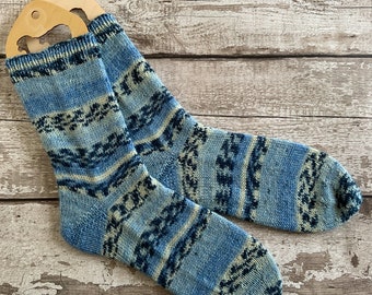 Hand Knitted Socks for Men. Adults Striped Wool Socks. Socks for Dad, Cosy Personalised gift for him. UK Shoe Size 9-11