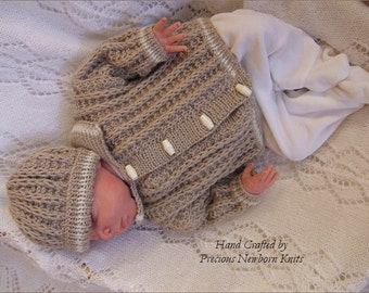 Knitting Pattern for a Baby Boys Homecoming Outfit. PDF Knitting Pattern. Sweater Set. Cardigan Ideal for Reborn Dolls too. Baby Knitwear