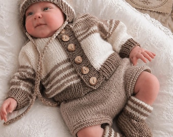Knitting Pattern for Baby Boys Homecoming Outfit. Download PDF Knitting Pattern. Baby or Reborn Dolls Cardigan Set Knitting Patterns