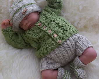 Knitting Pattern for a Baby Homecoming Cardigan Outfit. Digital Download PDF Knitting Pattern. Baby Knitwear. Ideal 4 Reborn Baby Dolls too.