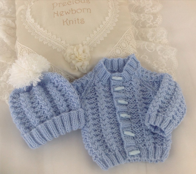 Knitting Pattern for a Baby Cardigan, Hat and Booties. PDF Knitting Pattern. Newborn Homecoming Outfit. Ideal 4 Reborn Dolls. Baby Knitwear image 3
