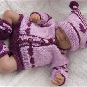Knitting Pattern for a Baby Girls Homecoming Outfit. PDF Knitting Pattern. Baby Sweater Set. Cardigan. Ideal 4 Reborn Dolls. Baby Knitwear