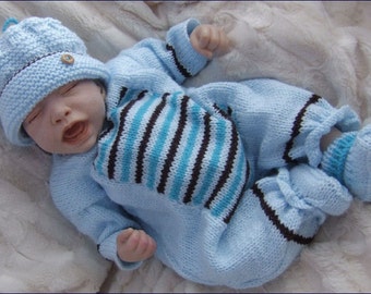 Baby Boys Knitting Pattern. PDF download for newborn baby romper outfit. Baby Boys or Reborn Dolls Romper Knitting Pattern