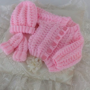 Knitting Pattern for a Baby Cardigan, Hat and Booties. PDF Knitting Pattern. Newborn Homecoming Outfit. Ideal 4 Reborn Dolls. Baby Knitwear image 2