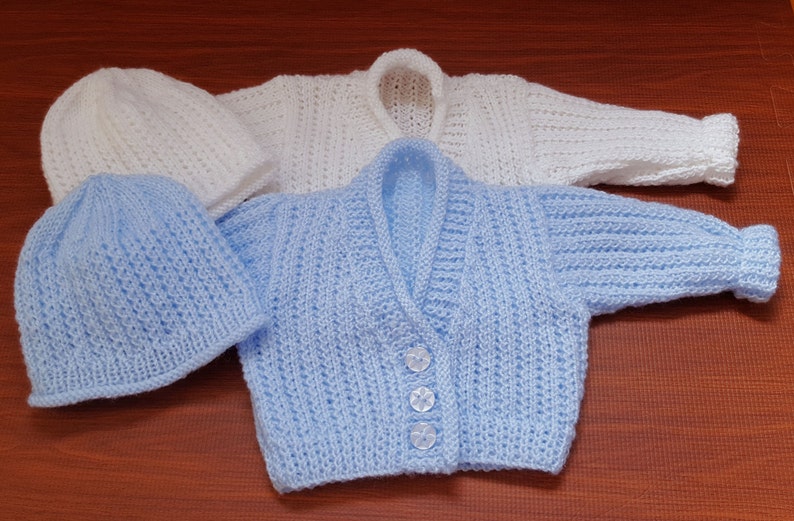 Baby Boys Knitting Pattern. PDF download for newborn baby homecoming outfit. Cardigan/Sweater Set for baby or Reborn Dolls Knitting Pattern image 6