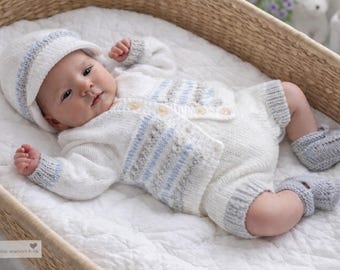 Baby Boy Knitting Pattern: Cardigan Sweater Set (PDF Digital Download) Homecoming Outfit. Precious Newborn Knits