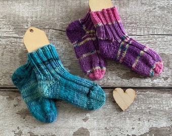 Childrens Wool Socks. 12-18 Months. Toddlers hand knit striped socks. Kids gift idea. Cosy & Warm Winter Socks. 1st Birthday Gift.