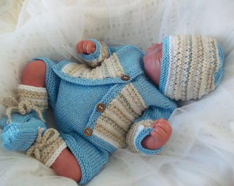 Knitting Pattern for a Baby Boys Homecoming Outfit. PDF Knitting Pattern. Baby Cardigan. Sweater Set Ideal 4 Reborn Dolls too. Baby Knitwear