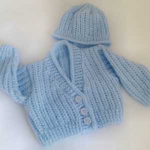 Baby Boys Knitting Pattern. PDF download for newborn baby homecoming outfit. Cardigan/Sweater Set for baby or Reborn Dolls Knitting Pattern image 2