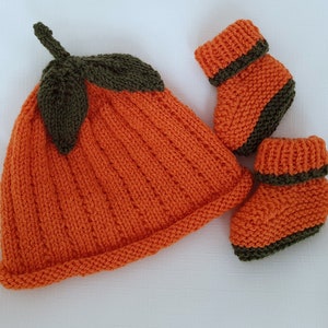 Knitting Pattern for Pumpkin Hat & Booties. Fall, Halloween. Baby or Reborn Dolls. PDF download by Precious Newborn Knits