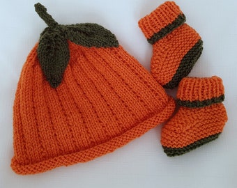 Unisex Baby Knitting Patterns, pdf download for baby hat & booties. Thanksgiving Pumpkin Hat, Halloween set Baby Reborn Dolls Knit Patterns