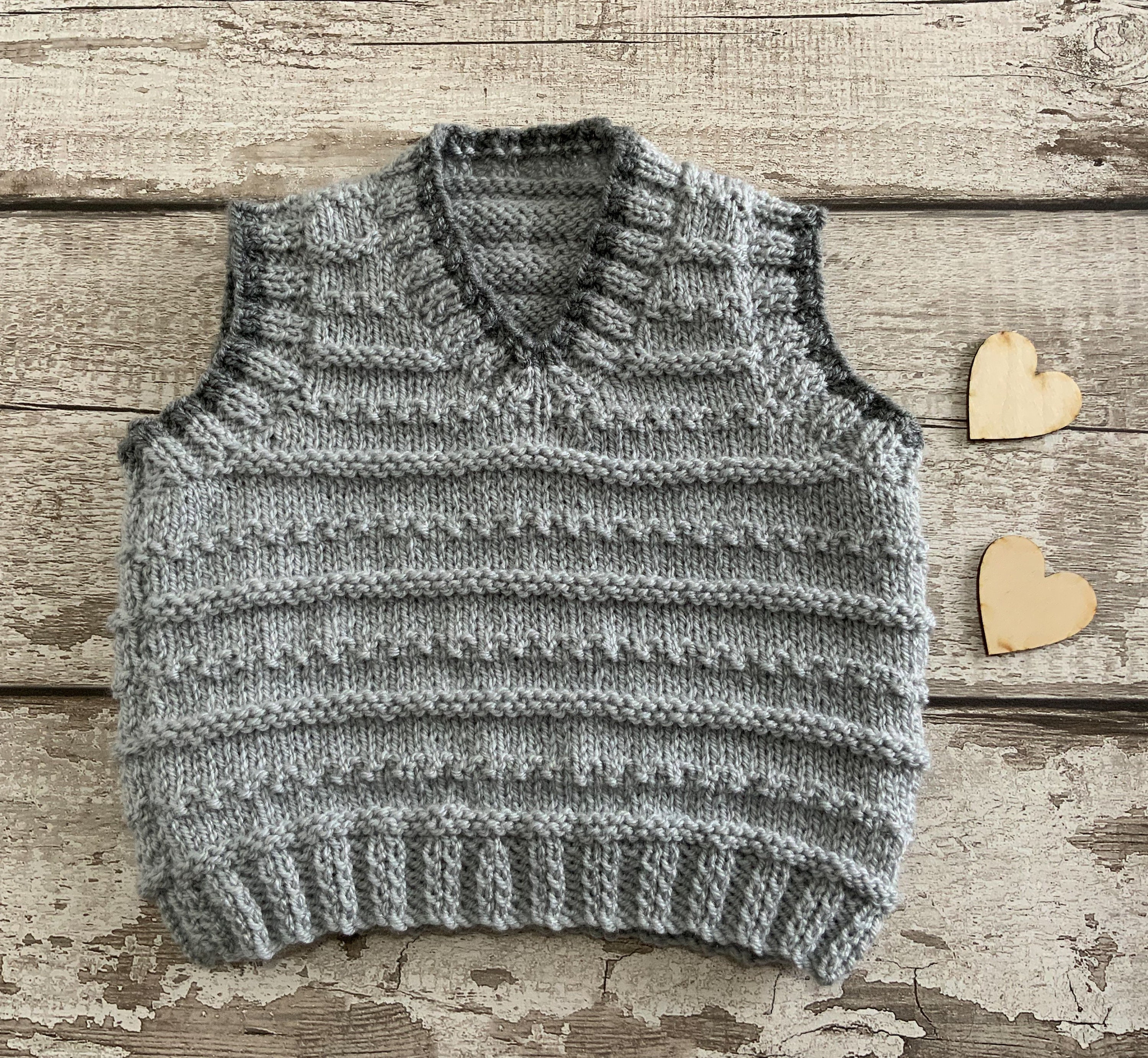 Hand Knit Baby Vest. Grey Tank Top. 3-6 
