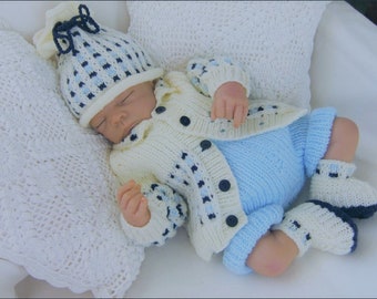 Knitting Pattern for baby cardigan, pants, hat & booties. Digital Download PDF Knitting Pattern by Precious Newborn Knits 4 Reborn Dolls too