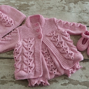 Knitting Pattern for a Baby Girls Homecoming Outfit. Digital Download PDF Knitting Pattern. Ideal for Reborn Baby Dolls too. Baby Knitwear