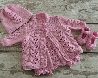 Knitting Pattern for a Baby Girls Homecoming Outfit. Digital Download PDF Knitting Pattern. Ideal for Reborn Baby Dolls too. Baby Knitwear