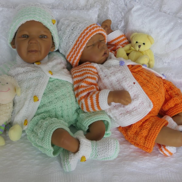 Baby Knitting Patterns LENTE Unisex Baby Cardigan Set, Sweater, Bonnet & Mittens Instant PDF Download Pattern Precious Newborn Knits