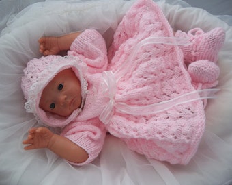 Baby Girls Knitting Pattern, pdf download for newborn baby homecoming outfit, girls cardigan set for baby or reborn dolls knitting pattern