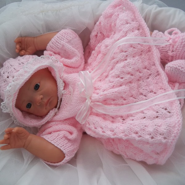Baby Girls Knitting Pattern, pdf download for newborn baby homecoming outfit, girls cardigan set for baby or reborn dolls knitting pattern