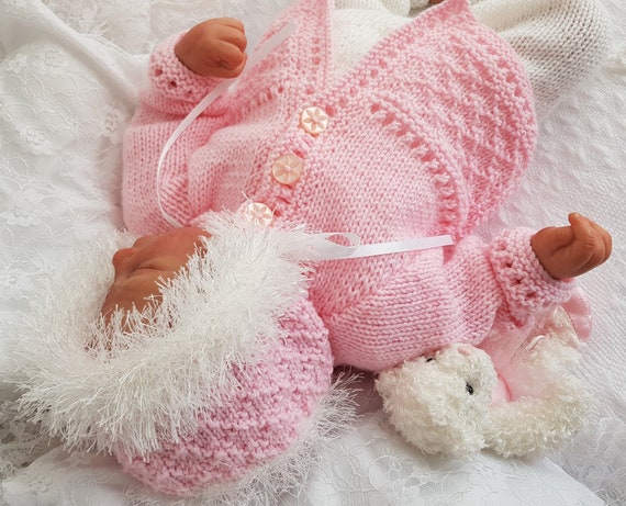 Knitting Pattern for a Baby Girls Homecoming Outfit. Sweater Set. Cardigan. PDF Knitting Pattern. Ideal 4 Reborn Dolls. Baby Knitwear Etsy Canada