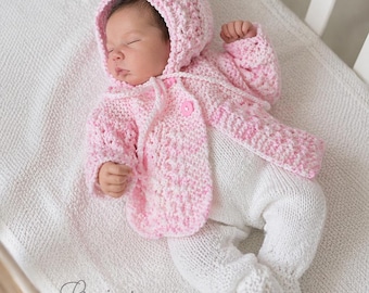 Tiny Baby Knitting Pattern, pdf download for newborn baby homecoming outfit, girls cardigan set for baby or reborn dolls knitting pattern