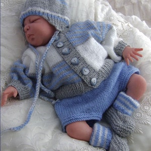 Baby Boys Knitting Pattern, pdf download for baby boys cardigan set, homecoming outfit baby or reborn dolls knitting pattern