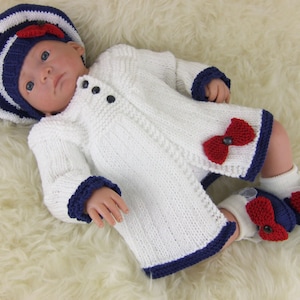 Baby Girls Knitting Pattern. Newborn baby Coming Home Outfit.  Babies or Reborn Dolls Sweater Set. Precious Newborn Knits