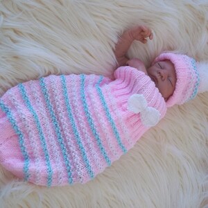 Knitting Pattern for a Baby Cocoon, Sleep Sack, Blanket with Hat. Digital Download PDF Knitting Pattern. Ideal for Reborn Baby Dolls too image 4