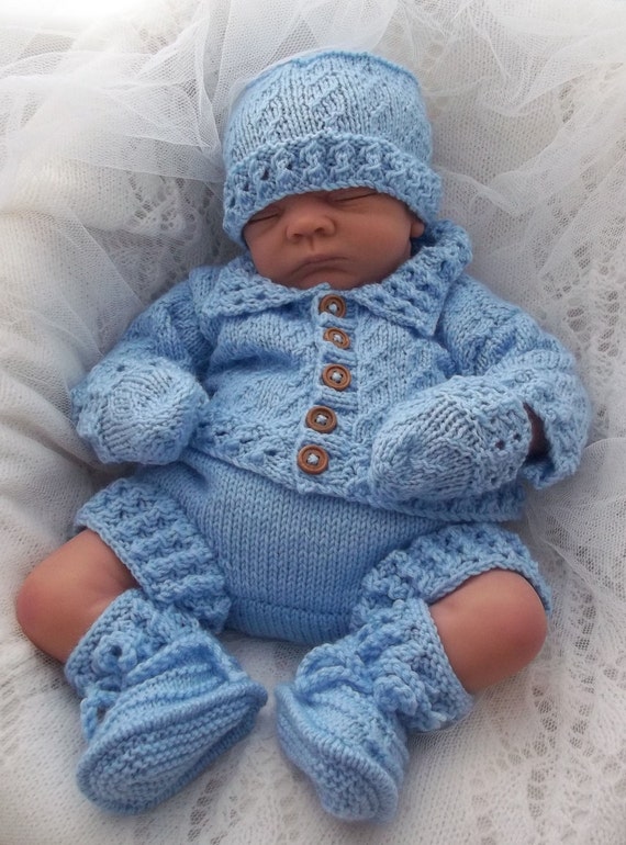 DK Baby Knitting Pattern #44 TO KNIT Cardigan Pants Hat Mittens Bootees Reborn