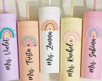 Vaso de agradecimiento para maestros, taza personalizada con pajita para tu maestro favorito, regalo de jubilación para maestros, vaso de agua con nombre personalizado