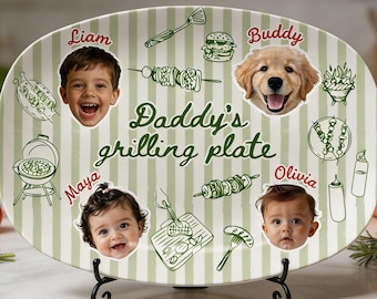 Aangepaste papa's grillplaat met kindernamen, gepersonaliseerde gezichtsbarbecue-schaal, grillcadeau voor vader, echtgenoot, opa Vaderdag