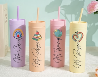 Personalised Teacher Cups, Bright Straw Water Cup, Teacher Cup, Thank You Teacher Gifts, Back to School Gifts, Custom Teachers Gifts Tumbler