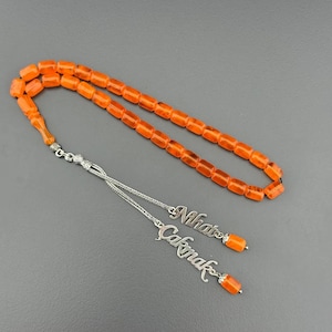 Personalized Swirled German Bakelite Prayer Beads with Custom Name Tassel | Tesbih