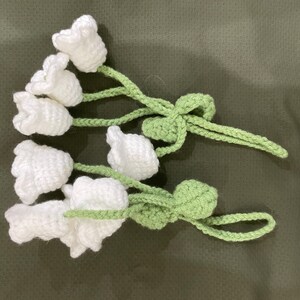 Cute Crochet White Lily of the Valley, Lily Car Hanging Accessories, Knitted flower, Handmade Flower Crochet Art Cute Gift Bag Hanging