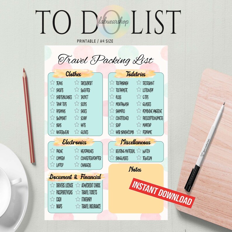 Packing List Printable • Travel Checklist PDF • Vacation Packing ...