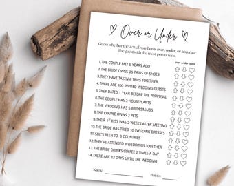Over or Under Game Template, Editable Bridal Shower Printable Game, Bachelorette Activity for Bride & Crew, Instant Download Template
