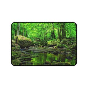 Mossy Forest Stream Desk Mat | Green Woodland Nature Mousepad