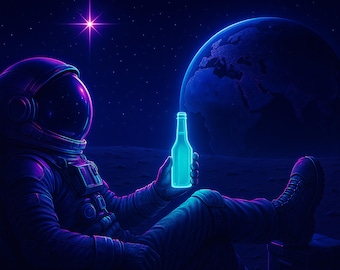 Neon Astronaut Wall Art Digital Download – Sci-Fi Space Print for Home or Office Decor